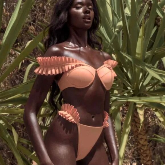 Andrea Iyamah Mulan Swim BIKINI BOTTOM Ruffled Size XL Apricot Peach Orange NEW - Picture 15 of 15